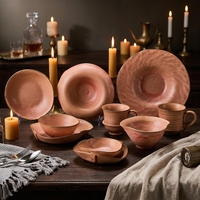 Service de table élégant en grès et porcelaine, couleur sienne brûlée, avec bols peu profonds, pour hôtels et salles de banquet, robuste et compatible four.