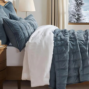 <span class=keywords><strong>Set</strong></span> <span class=keywords><strong>Copriletto</strong></span> Trapuntato in Velluto con Doppia Cucitura, Trapunta Sottile, <span class=keywords><strong>Copriletto</strong></span> di Lusso Blu Tempestoso - Product Image 3