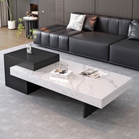 Mesa de Centro Rectangular de Cuarzo, Estilo Italiano Moderno, Minimalista y de Lujo Ligero, con Marco Acrílico, Ultra Simple y de Alta Gama
