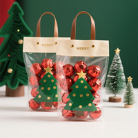 Pochette debout en PVC PE transparent personnalisée en gros sac cadeau à poignée ronde en plastique non tissé pour cosmétiques édition de Noël