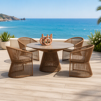 Ensemble de salle à manger durable en corde tressée au design moderne pour jardin, restaurant, mobilier d'extérieur, cour, hôtel, villa