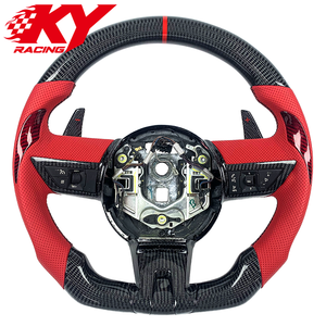 Volant sport en cuir rouge et fibre de carbone personnalisé avec palettes de changement de vitesse pour Chevrolet Camaro SS Gen4/Gen5 2010-2015 - Product Image 1