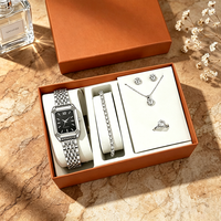 Jam Tangan Quartz Wanita Modern Urban Chic Set Kalung Liontin Batu Solitaire Trendi Anting Cincin 8 Warna Influencer