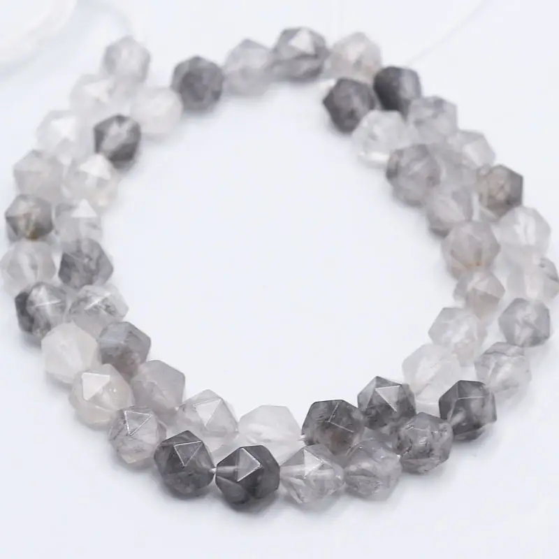 Wholesale Gemstone Loose Beads high quality diamond faceted cloudy quartz beads for Jewelry Making 6mm 8mm 10mm 12mm