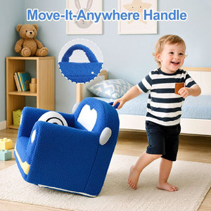 Canapé-lit pliable en forme de voiture pour enfants, fauteuil en peluche pour enfants de 2 ans et plus, bleu avec coussin en forme de chat - Product Image 2