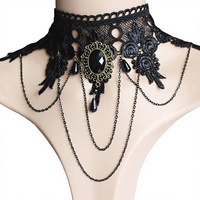 Collier ras du cou punk européen-américain en métal noir à col large avec pendentif à pompon extravagant pour robes de soirée quatre saisons pour femmes