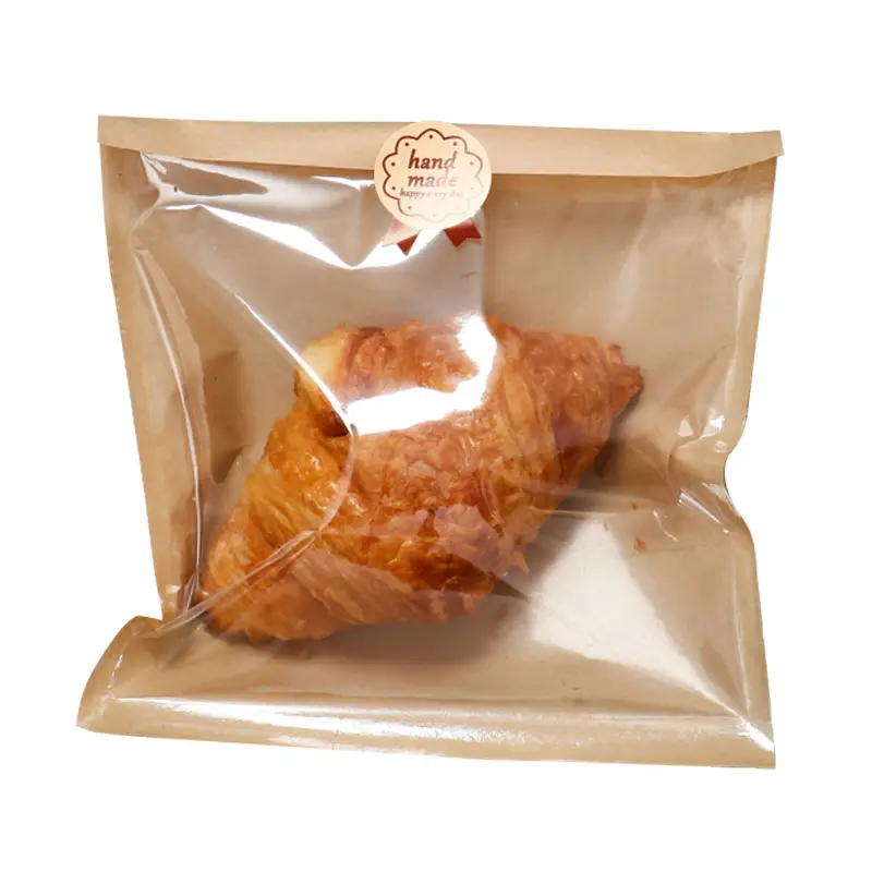 Saco de papel para padaria com janela transparente de dois tamanhos, saco de papel para torradas, pão, biscoitos, biscoitos, embalagens de alimentos Kraft, 20x19 cm/25x21 cm