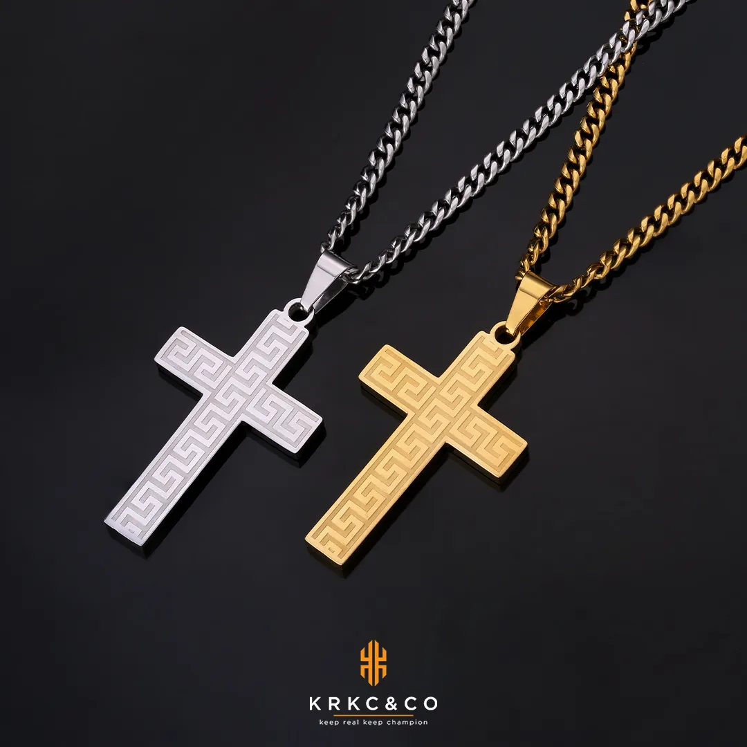 Krkc colar de pingente cruz aço inoxidável, colar personalizado, de titânio, prata banhado a ouro 18k, cruz