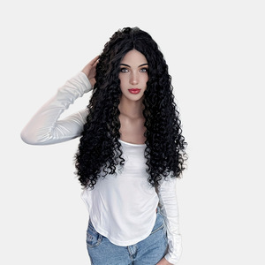 <span class=keywords><strong>Peluca</strong></span> <span class=keywords><strong>de</strong></span> Encaje Frontal Negra Estilo Africano - <span class=keywords><strong>Peluca</strong></span> Larga Sintética con Rizos Kinky para Mujer, Encaje Transparente, Alta Calidad, Colores Personalizables - Product Image 1
