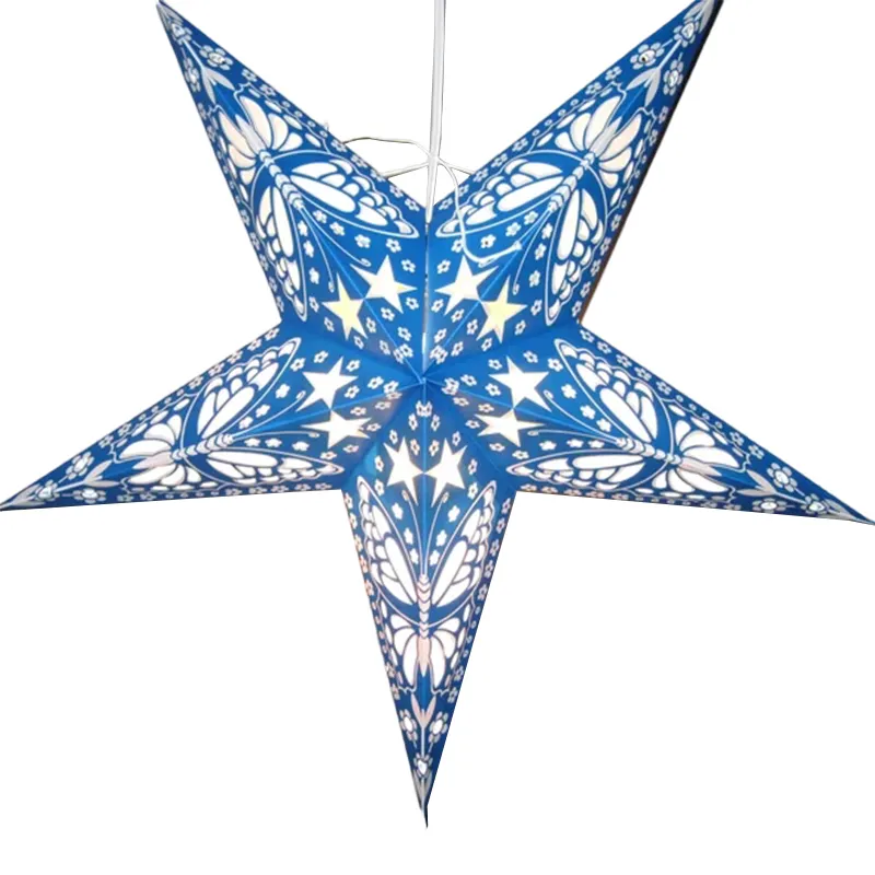 Wholesale Home Decor Blue with White Butterfly Light Folding Hanging Decoration Lamp Star Paper Lantern