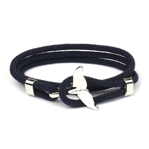 Braccialetti a coda di balena uomo donna fascino braccialetto a catena in corda di sopravvivenza bracciale avvolgente in metallo blu mare - Product Image 3