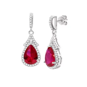 7*9 mm Pear Shape Ruby Drop Earrings in 925 Sterling Silver Jewelry for Ladies
