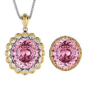 Parure de bijoux écologiques en cuivre plaqué or pour femme, avec zircone cubique rose séchée 18*20mm, collier et bague vintage - Product Image 2