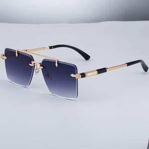 Lunettes de soleil de luxe sans monture pour hommes, protection UV400, monture carrée en métal, lunettes de conduite C23 argent double gris ZX-3171 - Product Image 2