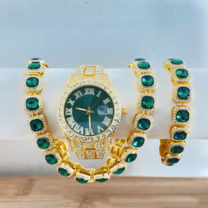 Montre Homme de Luxe à Quartz avec Bracelet et Collier en Pierres Précieuses, Montre Diamantée Lumineuse Tendance, Coffret Cadeau - Product Image 1