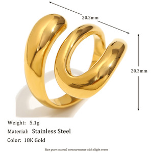 Chunky Textured Stainless Steel <b>Statement</b> <b>Ring</b> 18K Gold Plated Waterproof Stackable Fashion Finger Jewelry For Women - Product Image 4