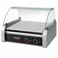 Machine à griller les hot-dogs professionnelle à 11 rouleaux en acier inoxydable avec couvercle en verre pour snack-bar