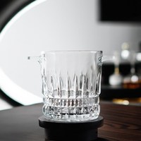 Seau à glace cylindrique en verre cannelé transparent avec deux poignées pour vin, champagne, soju – Idéal pour la maison, le bar ou la table