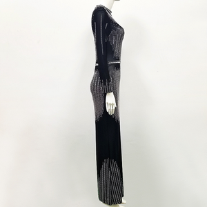 C1869 2024 all'ingrosso <span class=keywords><strong>nero</strong></span> nuovi arrivi donna Party Wear elegante Sexy abito aderente da sera a maglia di diamanti - Product Image 3
