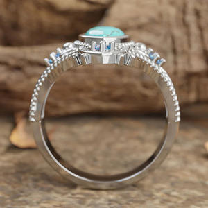 Anello da Donna T0896 in Argento Sterling 925 con Turchese Taglio Marquise, Design Geometrico, Montatura a Castone, Gioiello Regalo - Product Image 6