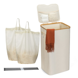 Panier à linge de grande capacité pliable et facile à transporter paniers à linge personnalisés en bambou - Product Image 1