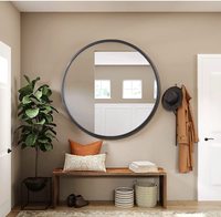 Miroir mural rond de 110cm, cadre en fer noir, de haute qualité, pour salon