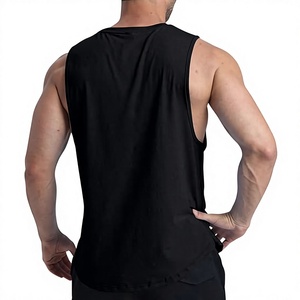Camiseta sin Mangas Negra para Hombre, Cuello Redondo, Secado Rápido, Ajuste Deportivo, con Bolsillos Laterales, Tejido de Poliéster, Color Sólido, Ropa Deportiva - Product Image 2