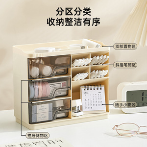 Caja de almacenamiento de escritorio con cajón inclinado, soporte para bolígrafos, organizador de papelería transparente de varias capas, escritorio de oficina de gran capacidad - Product Image 4