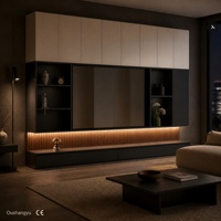 Ensemble Meuble TV et Table Basse Luxe Moderne Sans Poignées, Meuble de Rangement Mural en Bois Cannelé pour Salon, Villa, Appartement CE