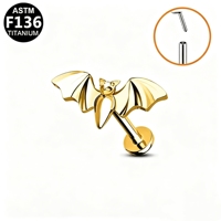 Piercing de Titanio F136 G23 Mini Bat Threadless con Base Plana para Oreja, Labio, Nariz, Joyería, Regalo de Boda
