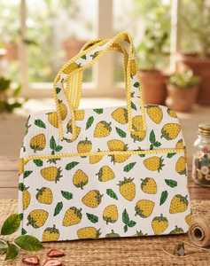 Lady Strawberry Print Hand-Painted Quilted PU Tote Bag with Rope <b>Strap</b> and Zipper Closure for Beach & Travel - Product Image 1