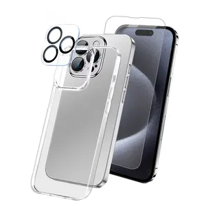 Capa de TPU Transparente 3 em 1 para iPhone 13 12 14 15 Pro Max Capa de TPU Soft 360 com protetor de tela