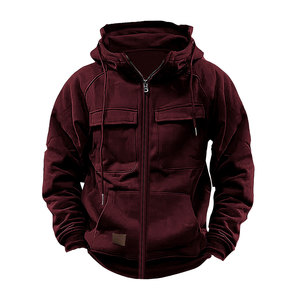 Warme Trainingsanzüge mit Reißverschlusstaschen Lässiger Relaxed-Fit Baumwollmischung Einfarbig Atmungsaktiv Langarm Herren-Hoodie - Product Image 3