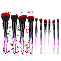 10 pièces clair acrylique poignée rouge/rose or maquillage pinceau ensemble en gros fard à paupières blush maquillage pinceau ensemble noir maquillage pinceaux ensemble