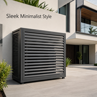Cache-climatiseur en aluminium noir à lames horizontales pour maison et jardin, taille personnalisée, garantie 10 ans anti-rouille