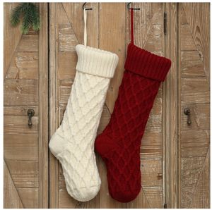1pc Noël tricoté bas décor Festival cadeau sac cheminée arbre de Noël suspendus ornements décor rouge blanc chaussette de Noël - Product Image 3