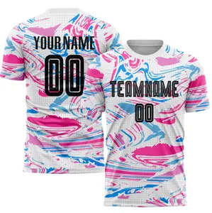 Mencetak merek anda kustom Pink & biru pas badan Hippie kaus sepak bola OEM pakaian olahraga pria kaus sepak bola Retro kaus sepak bola