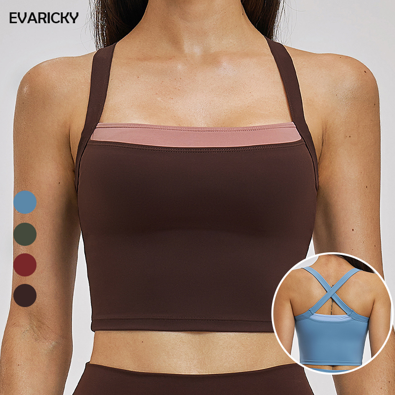 EVARICKY Wholesale Cross Back Quick-drying Workout Tops Gym Wear High Quality Women Contrast Color Running Fitness Yoga Tank Top