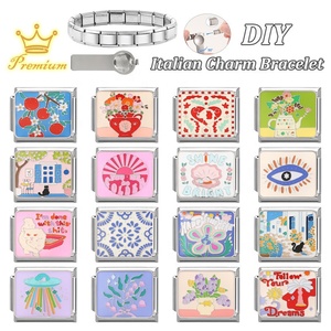 สร้อยข้อมือสแตนเลสสตีลชุบเคลือบแบบอิตาลีอเนกประสงค์ DIY ประกอบเองได้ พร้อมจี้รูปดอกไม้ ดวงตา หัวใจ และเปลือกหอยสไตล์ยุโรป - Product Image 4