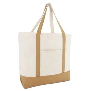 Sac de shopping en coton avec logo imprimé personnalisé, sac fourre-tout en toile recyclée vierge avec poche et fermeture éclair - Product Image 1