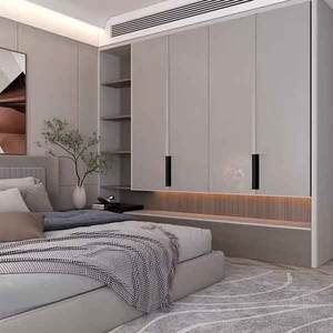 आधुनिक पूर्ण बेडरूम के साथ ग्लास कैबिनेट बेडरूम के लिए आधुनिक डिजाइन किए गए लकड़ी के स्लाइडिंग वार्डरोब के साथ आधुनिक पूर्ण बेडरूम - Product Image 3