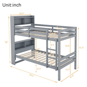 Grey Solid <b>Wood</b> Children's <b>Bunk</b> <b>Bed</b> With Bookshelf Storage Bedroom Furniture For Kids - Product Image 3