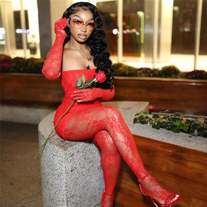 Nuovi arrivi pizzo trasparente 2 pezzi Set da <span class=keywords><strong>donna</strong></span> <span class=keywords><strong>Sexy</strong></span> senza spalline abito in rete calze collant da discoteca - Product Image 3