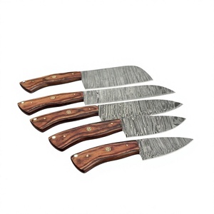 Ensemble de couteaux de cuisine en acier Damas, 5 pièces, manche en bois, lames droites, couteaux de chef, lame polie, ambidextres, haute qualité, 58-60HRC - Product Image 2