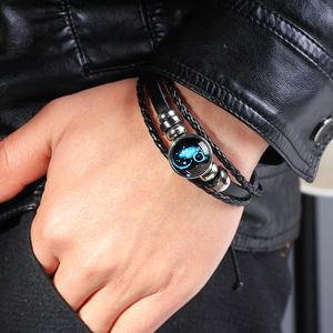 Pulsera de constelación de cielo estrellado, pulsera de cuero con cuentas que brilla en la oscuridad, hebilla de cristal fluorescente, regalo de joyería unisex - Product Image 1