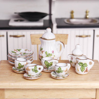 Service à thé miniature en céramique, théière et tasses miniatures, modèle 1:12, décoration de maison de poupée Ob1 1, service à thé miniature en porcelaine florale