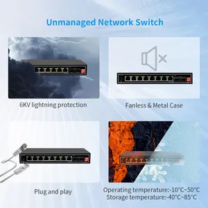 โรงงาน OEM/ODM 10/100/1000M สวิตช์ไฟเบอร์อีเธอร์เน็ต POE กิกะบิต 2 พอร์ต SFP สวิตช์เครือข่าย POE 10 พอร์ต