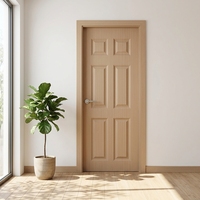 Porte intérieure en PVC composite sur mesure, grain chêne clair, 6 panneaux, pour chambre à coucher, avec isolation phonique et design à panneaux encastrés