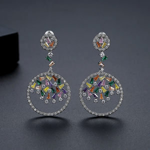 LUOTEEMI Wholesale Rhodium Plated Luxury Artificial Multi CZ <strong>Diamond</strong> <strong>Dangle</strong> <strong>Earrings</strong> Women Wedding Jewelry - Product Image 5