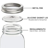 Bocaux Mason avec couvercles magnétiques hermétiques de 16 oz, en verre avec bande de fixation, pour la préparation des repas, les flocons d'avoine, les loisirs créatifs, les cadeaux de mariage (4 pièces)